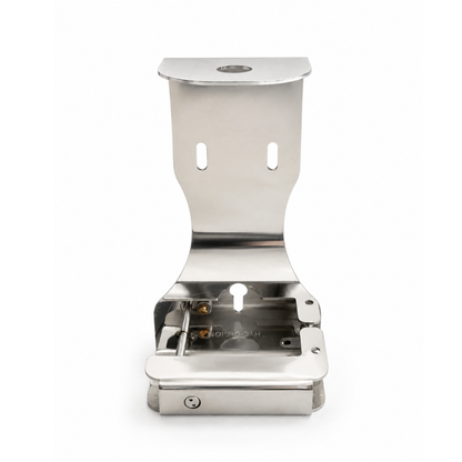 Dove body lotion in a locking stainless steel single dispenser bracket for hotels, resorts, spas, and commercial guest bathrooms.