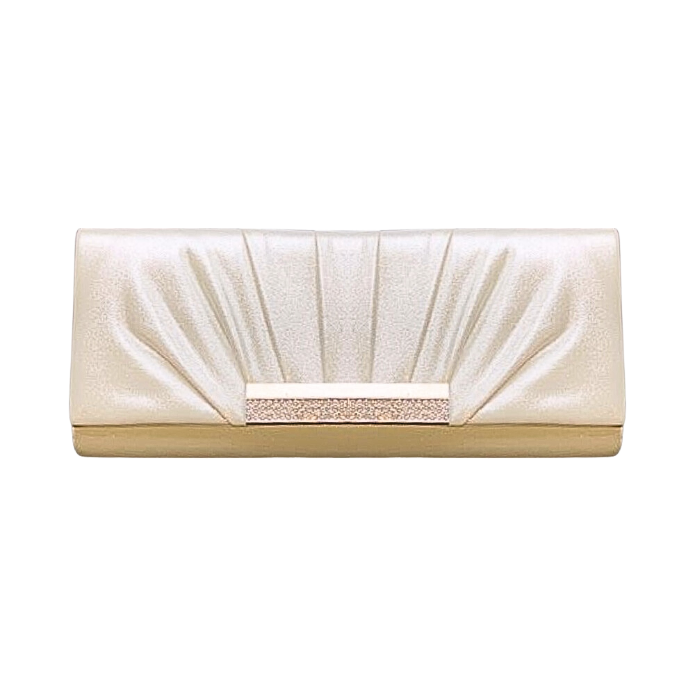 Jewel Accent Pleated Clutch- Pearl White