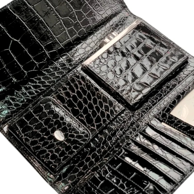 Black leather Clutch- black strap (pockets view)