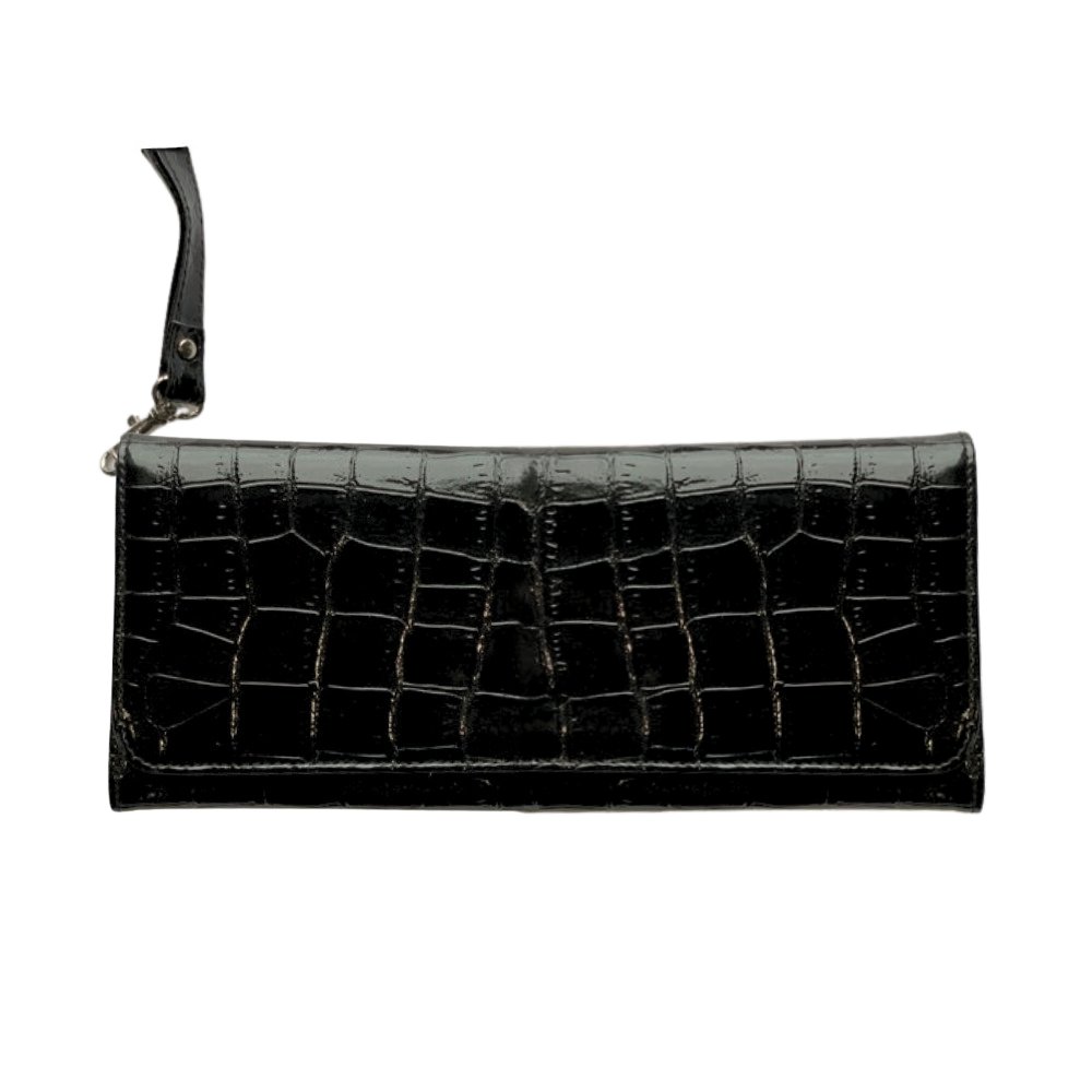Black leather Clutch- black strap