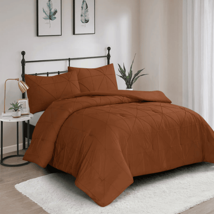 3 Piece Pintuck Comforter Set - Vacuum Pack- Brick Affordable twin-size duvet crafted with lightweight, hypoallergenic materials, combining luxury and sustainability for premium comfort