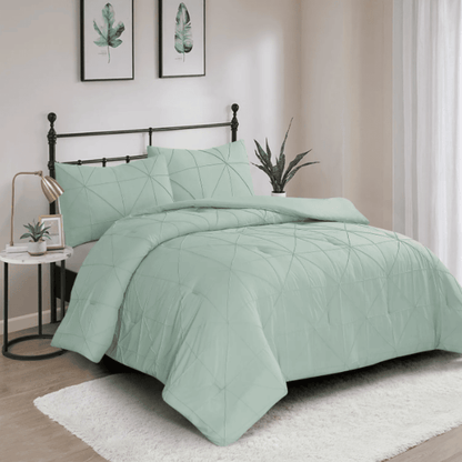 3 Piece Pintuck Comforter Set - Vacuum Pack - Mint Cooling duvet featuring eco-friendly materials and multi-colored decorative patterns, ideal for premium dorm room bedding
