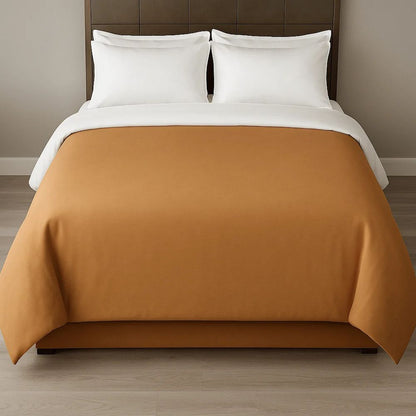 Rust brown duvet cover displayed on a modern bed with white pillows for a warm and earthy bedroom look.