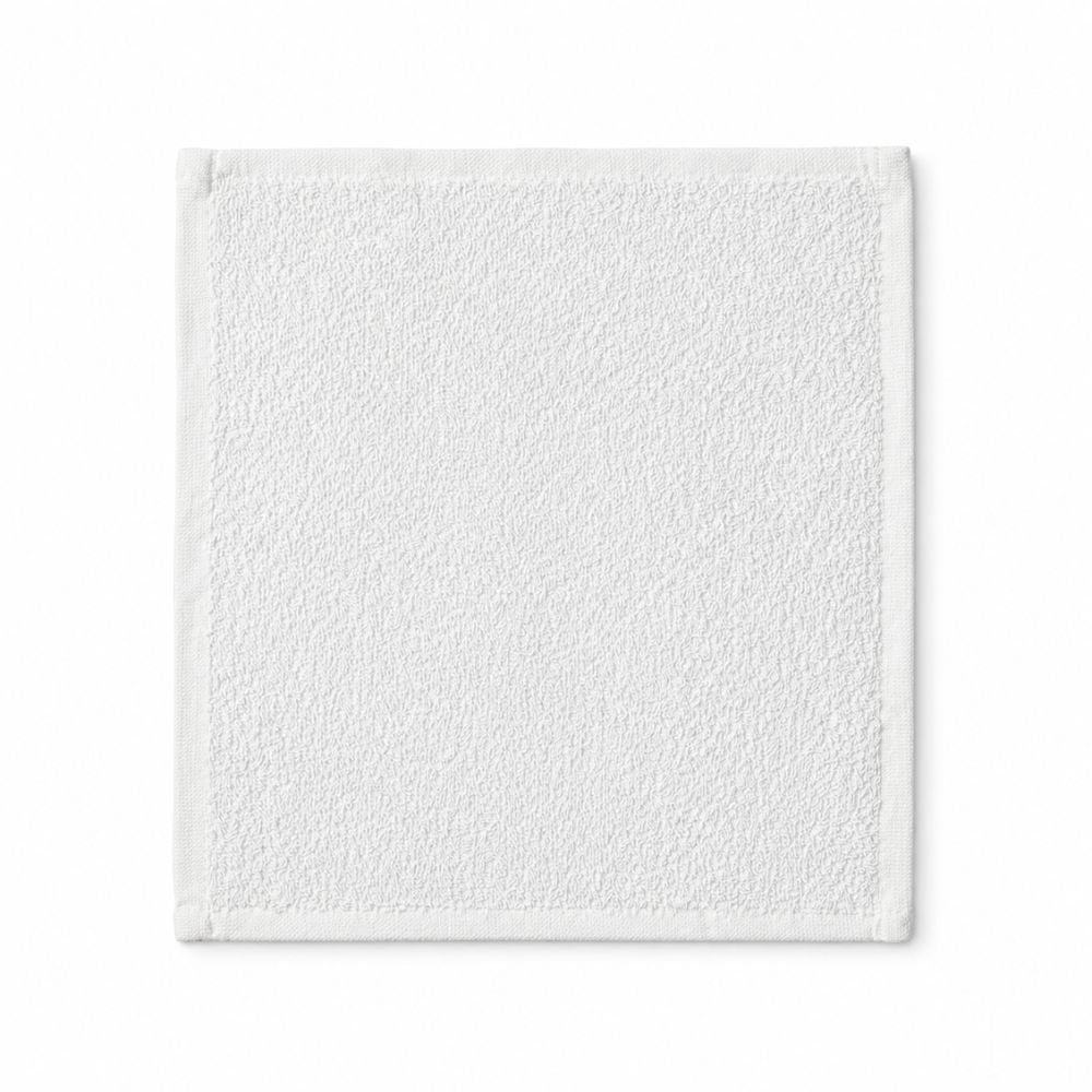 White terry washcloth laid flat on a clean background, featuring soft absorbent loops and neatly finished edges for everyday use.