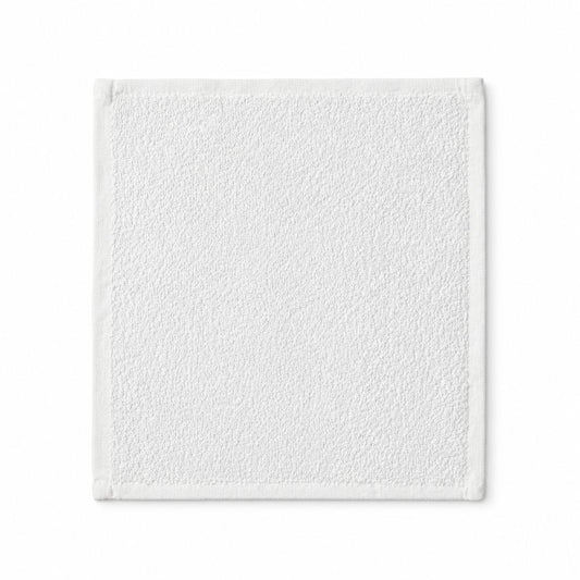 White terry washcloth laid flat on a clean background, featuring soft absorbent loops and neatly finished edges for everyday use.