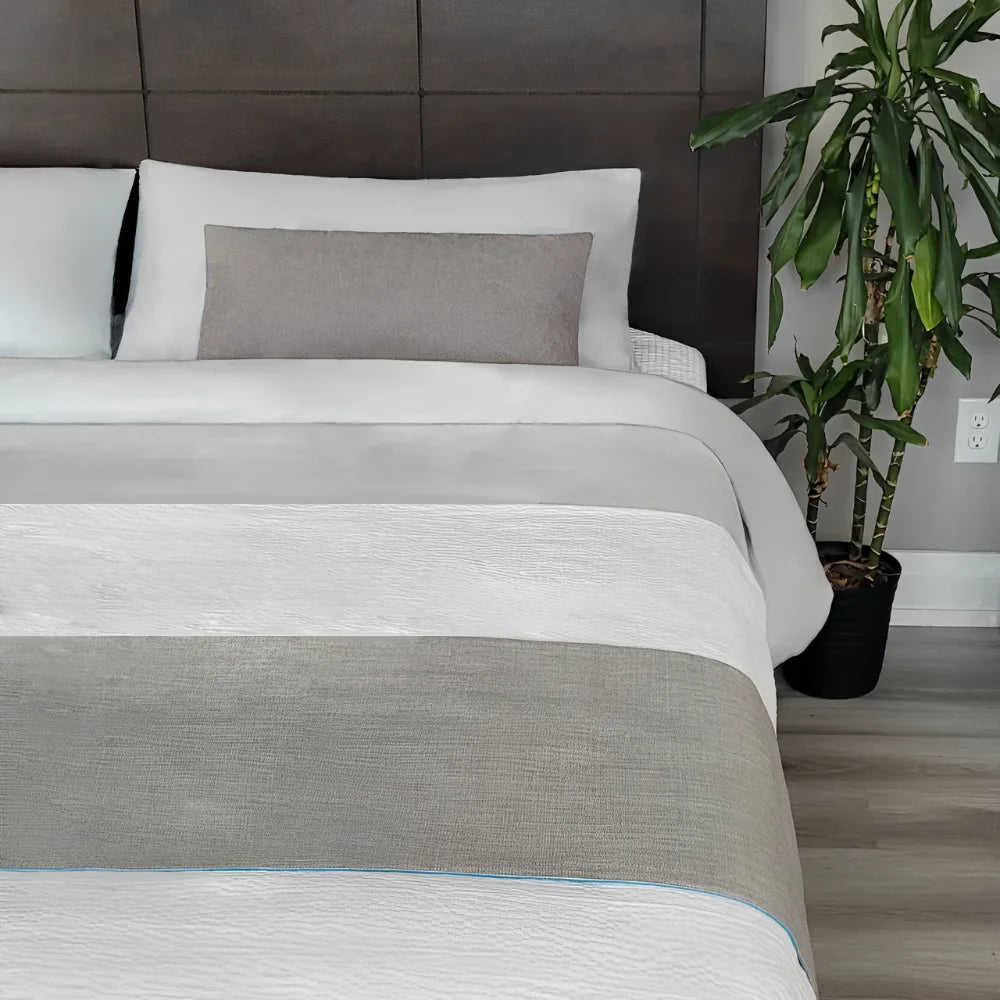 Grey Bed Scarf - Premium patterned bed scarf offering anti-bacterial properties and essential style, ideal for upscale Airbnb and boutique hotels
