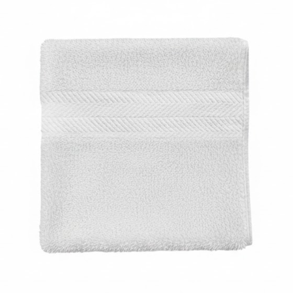 White cotton hand towel displayed neatly, highlighting a breathable weave and a clean, elegant finish