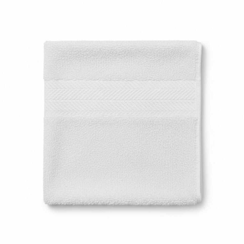 Close-up of cotton facecloth fabric showcasing a breathable weave and a smooth, spa-inspired finish