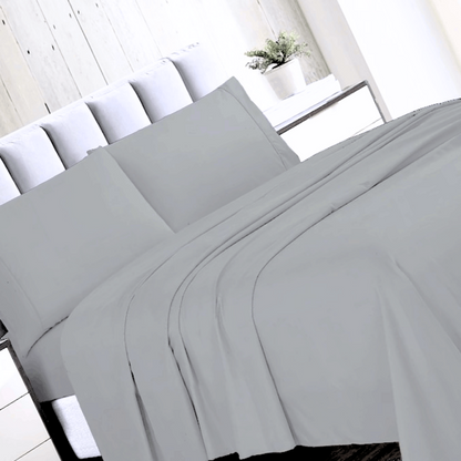 4 Piece Microfiber Solid Color Bed Sheet Set - Grey 