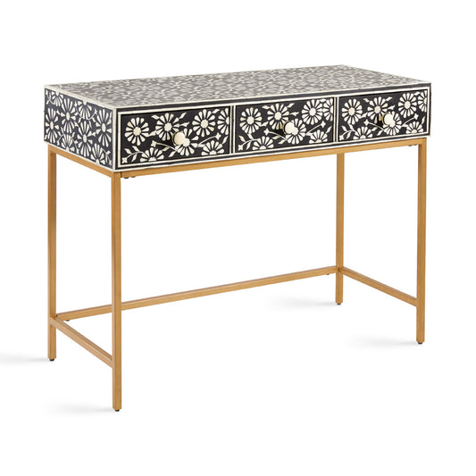 Handcrafted Bone Inlay Console Table from India, showcasing intricate design details. 