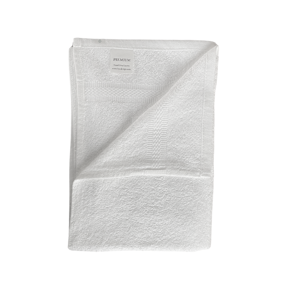 White bath towel, 24x48", 9lbs/dz. Quick-drying and ideal for a refreshing bath experience.