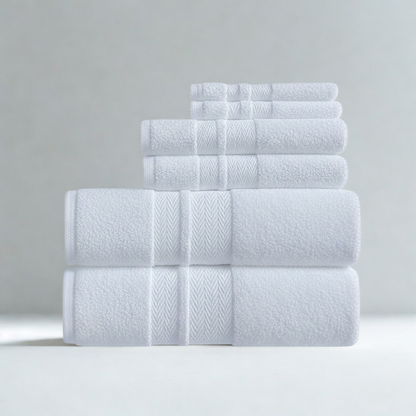 Close-up of premium cotton towel fabric revealing a soft, dense weave and a smooth hand feel
