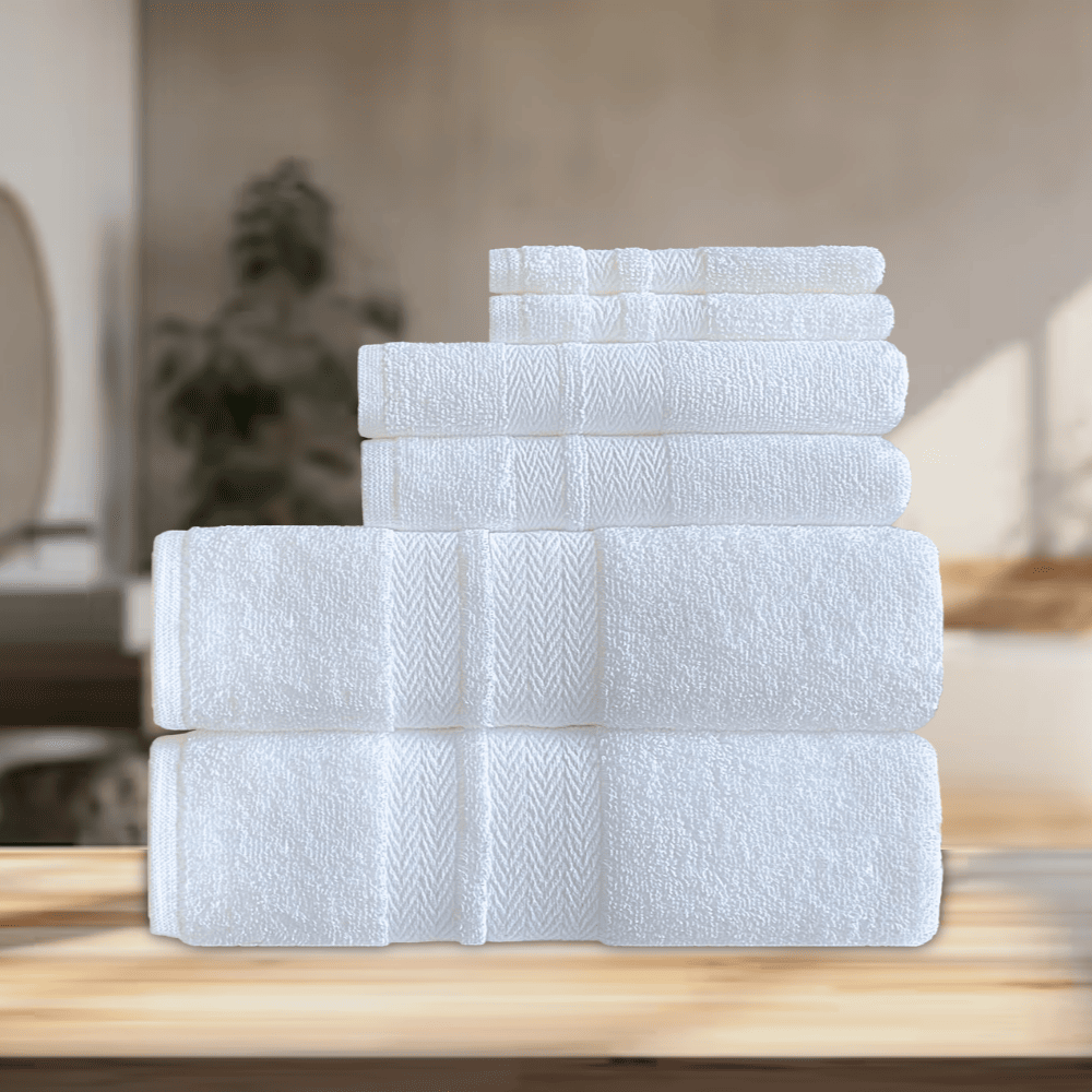 Enhance your washroom aesthetics with high-quality hotel towels that combine elegant design with superior quick-dry performance, perfect for Airbnb hosts. BWG Series - 6 Pc Towel Set