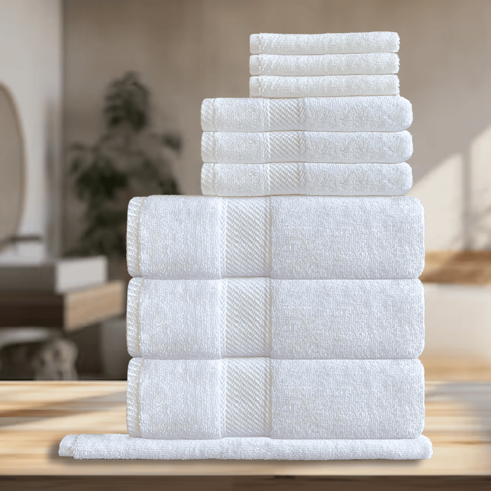 Wholesale 100% cotton hotel towels with borders H1 SERIES Towel Set - 10 Pc Background