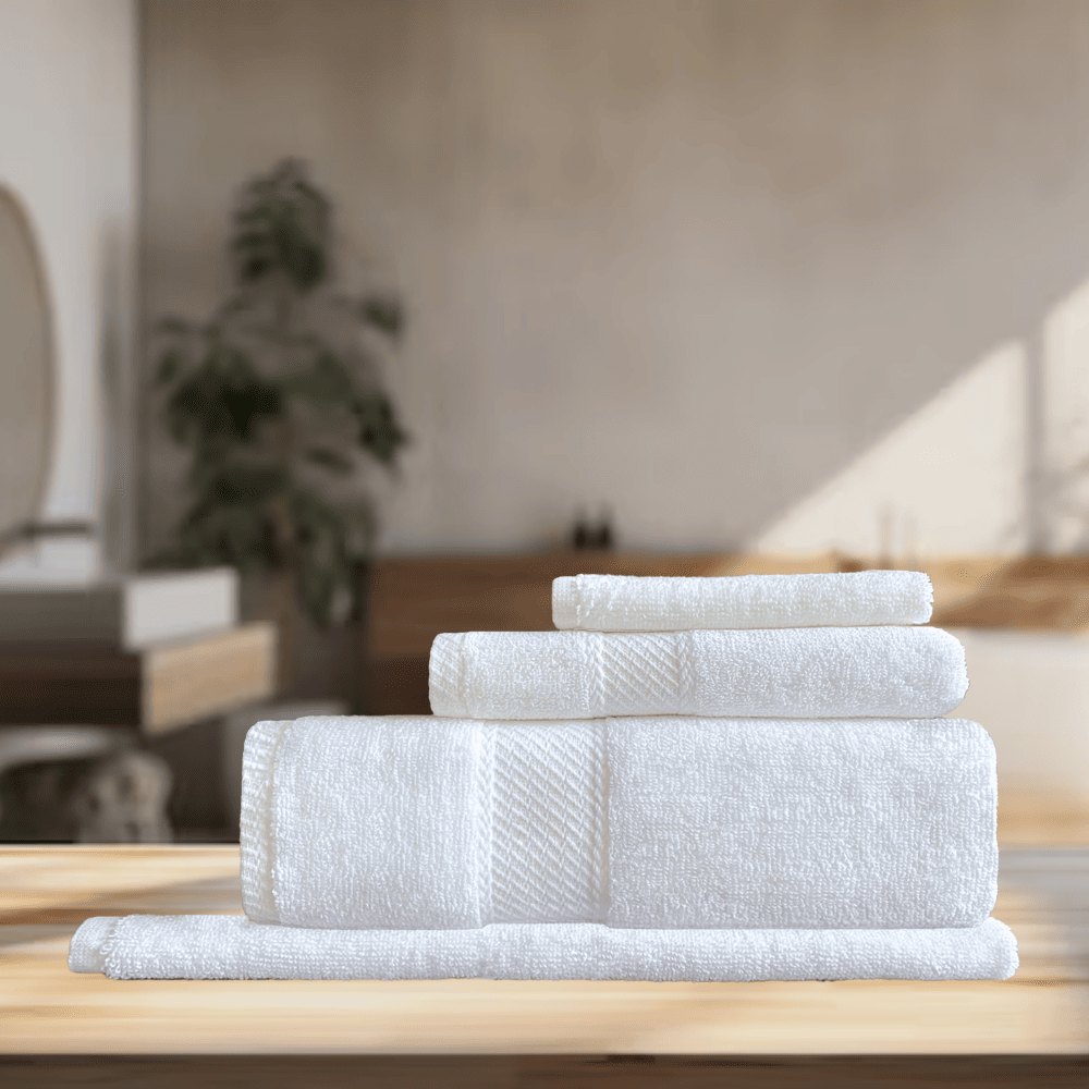 Plush and durable towels for Airbnbs, designed to handle frequent washing while retaining their softness and quick-dry performance for consistent quality H1 SERIES Towel Set - 4 Pc Background