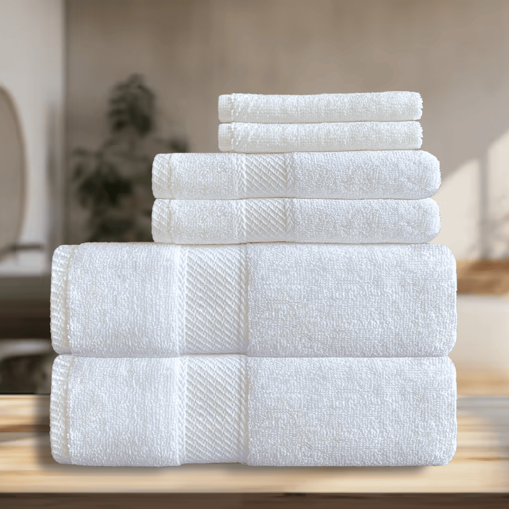 White cotton towels with border design wholesale H1 SERIES Towel Set - 6 Pc Background