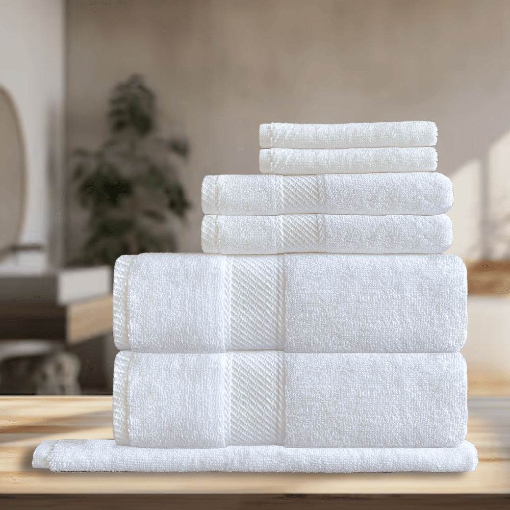 Luxurious wholesale hotel towels designed with elegance, perfect for Airbnb hosts looking to upgrade their washroom essentials with style and durability H1 SERIES Towel Set - 7 Pc Background
