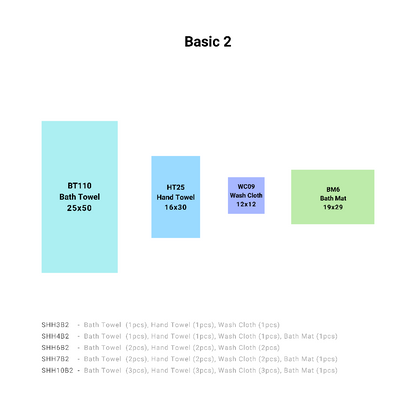 HH Series Towel Set - Basic, Premium & Luxury - Dimensions for set Basic 2.