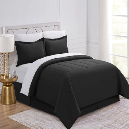 Edit Pinch Pleat 8 Piece Comforter + Sheets Set Black