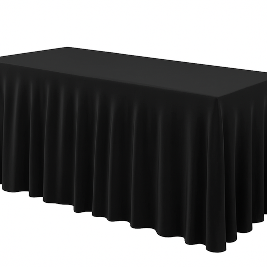 Wrinkle-Resistant Polyester Table Skirt - 6-8 ft, Black or White, for Hotel Banquets & Events