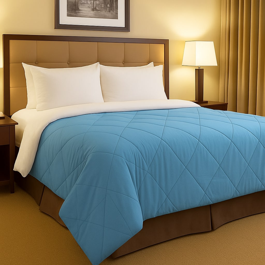 Elegant pintuck comforter set, 3 pieces, crafted from soft microfiber for hotels seeking stylish, durable bedding.