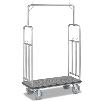 Hotel & Condo Bellman Luggage Cart Stainless Steel Trolley - Sliver Plated with Crowned Top
