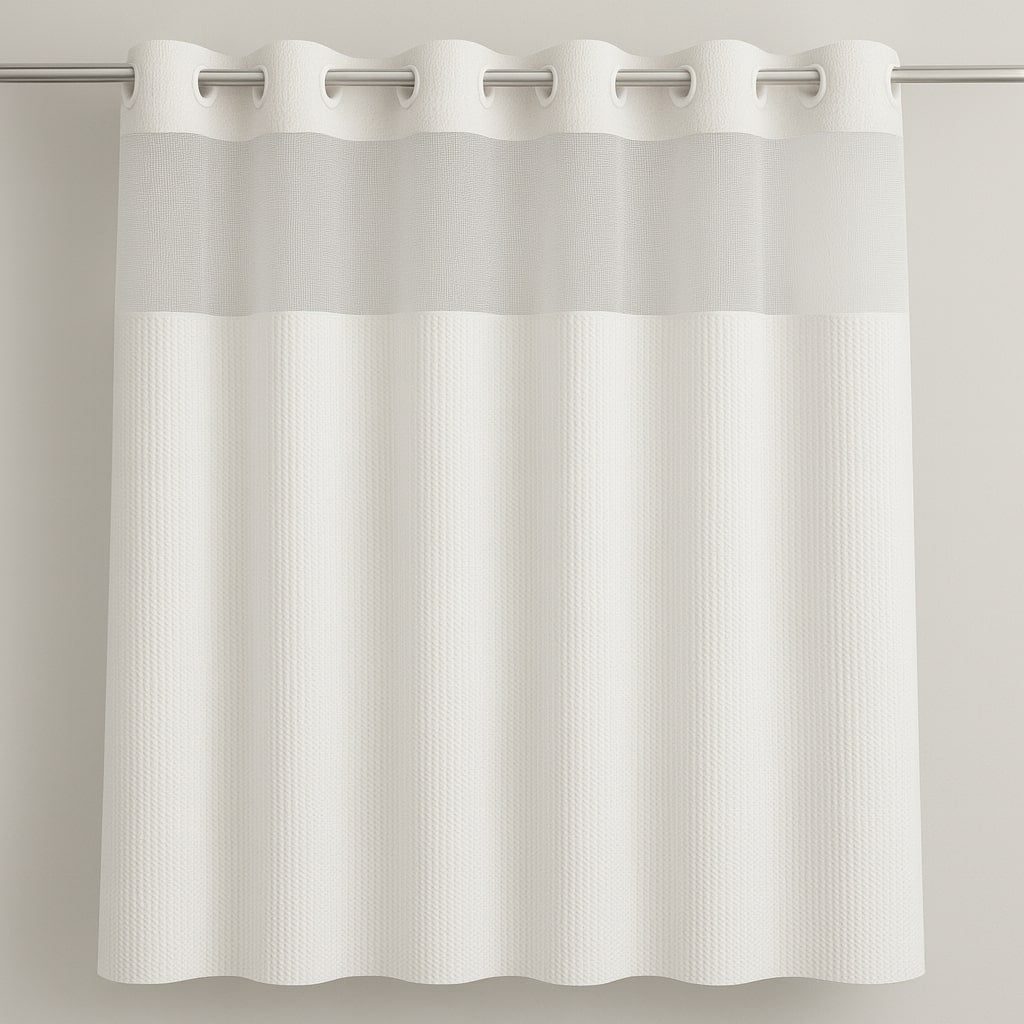 Hookless Shower Curtain With Window – Hotel Style Waffle Fabric