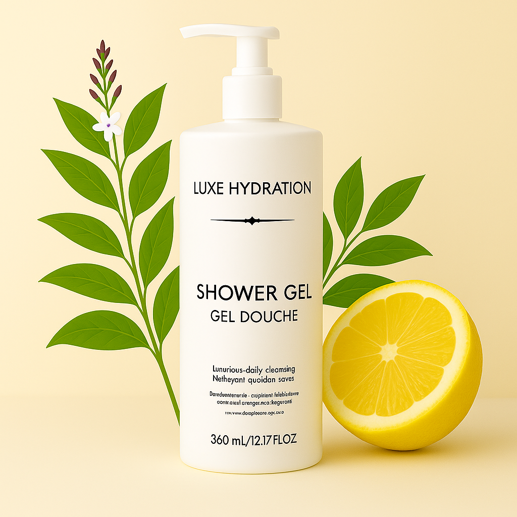 360ml lemon verbena shower gel for hotels, Airbnb, and inns. Refreshing guest body wash available in bulk for hospitality amenities.
