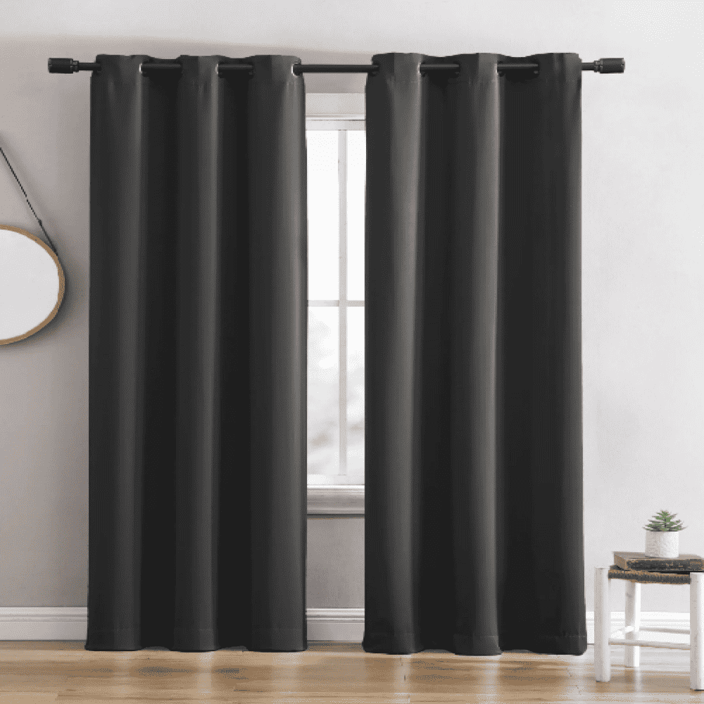 Ring Top Solid Blackout Thermal Grommet Single Curtain Panel Black