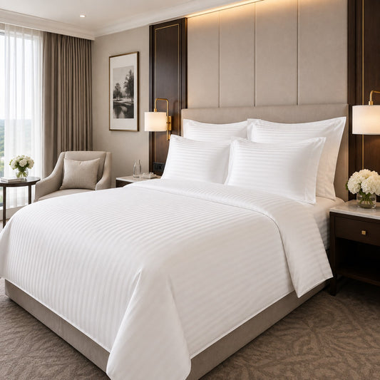 Striped bed sheets for hotels and Airbnbs