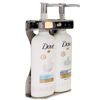 Double 240ml Stainless Steel Hotel Liquid Amenities Holder/Fixture with Tamper Resistant Locking System