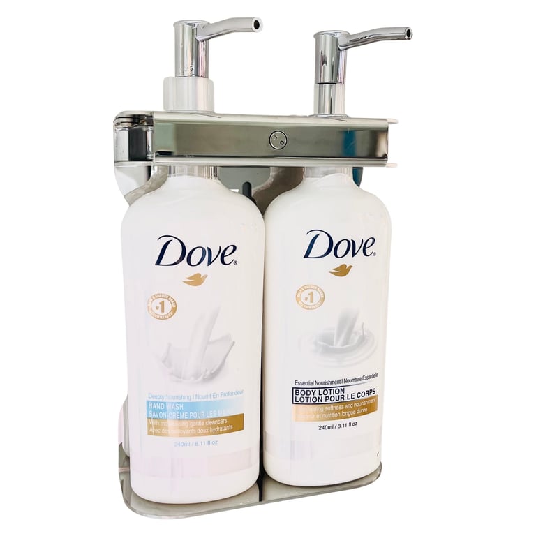 Double 240ml Stainless Steel Hotel Liquid Amenities Holder/Fixture with Tamper Resistant Locking System