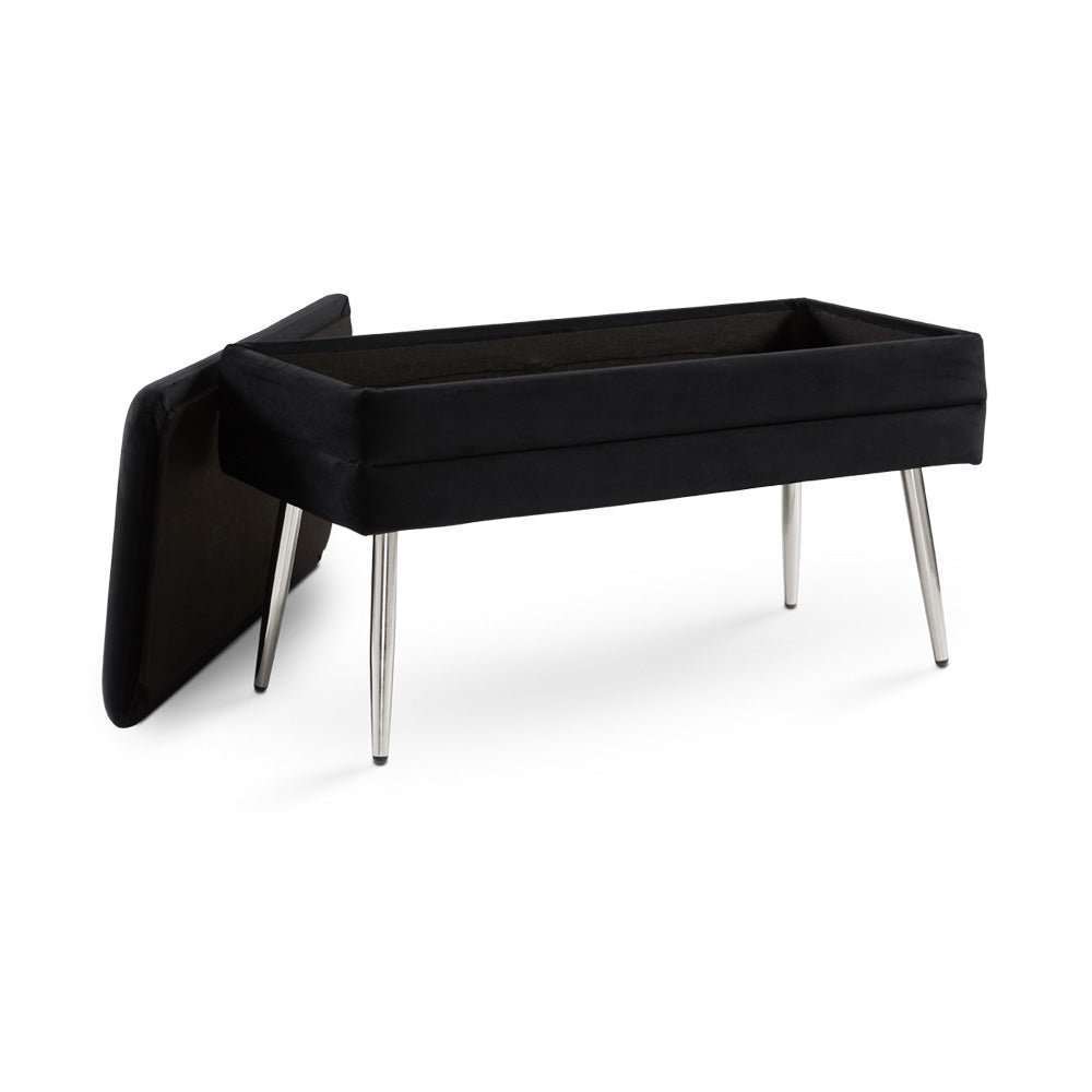 Black Velvet Threequarters Bench with storage compartment