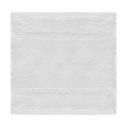 Soft cotton washcloth with a classic herringbone weave, offering a plush feel and an elegant, spa-inspired look