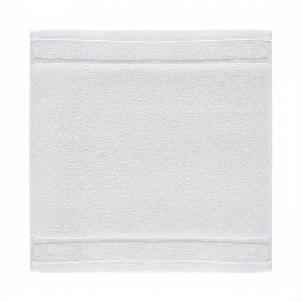 Soft white cotton washcloth with elegant jacquard stripe details, designed for gentle cleansing and everyday comfort