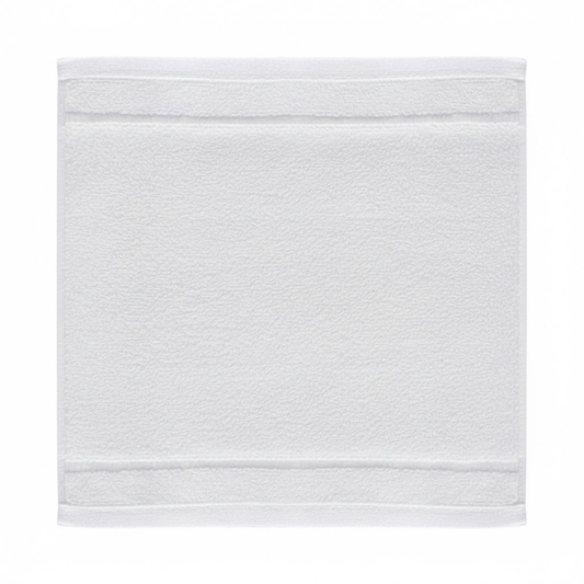 Soft white cotton washcloth with elegant jacquard stripe details, designed for gentle cleansing and everyday comfort