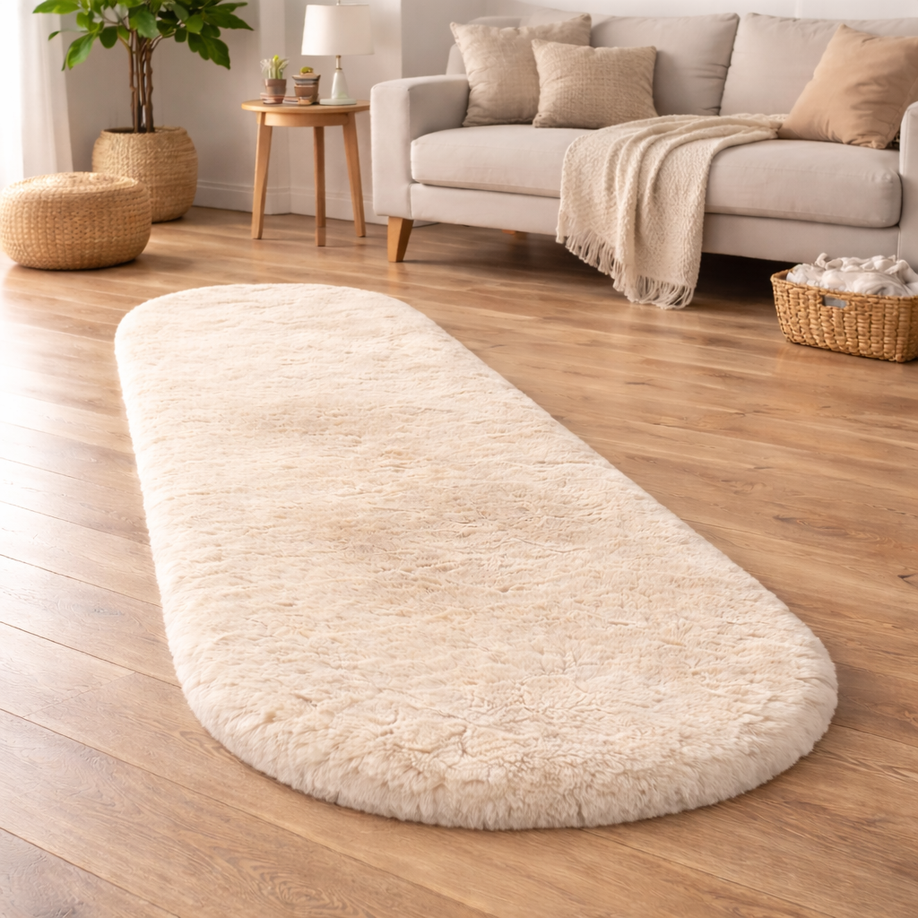 Faux hide rug with soft texture and natural shape, ideal for adding a cozy and modern touch to living rooms, bedrooms, or lounge spaces