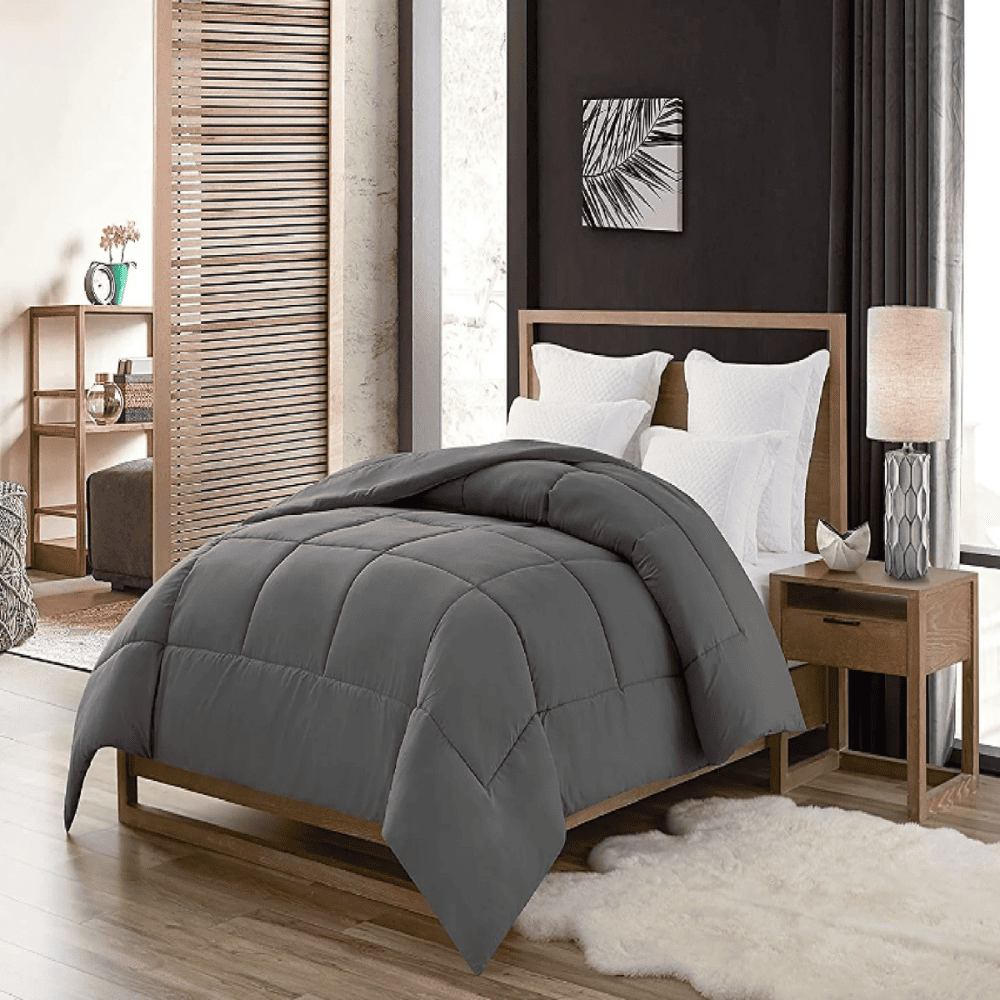 All Season Bedding Down Alternative Comforter - Heavy Fill - Dark Grey Affordable twin-size lightweight duvet on sale, crafted for essential warmth and eco-friendly use in dorm rooms or hotels