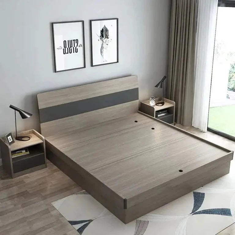 Modern Wood Bedroom Set with Upholstered Beds