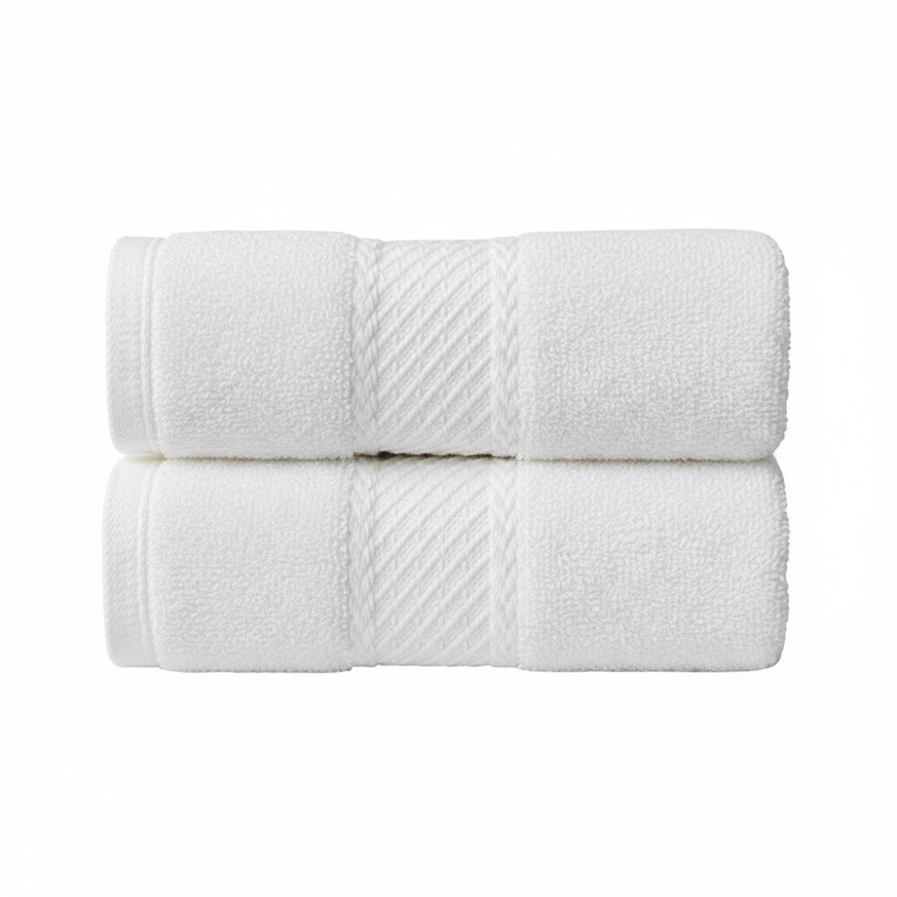 White cotton hand towels displayed neatly to emphasize softness, durability, and practical design