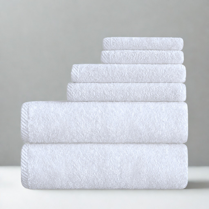 Close-up of dense cotton towel fabric showing a soft, lint-free texture and durable, absorbent weave