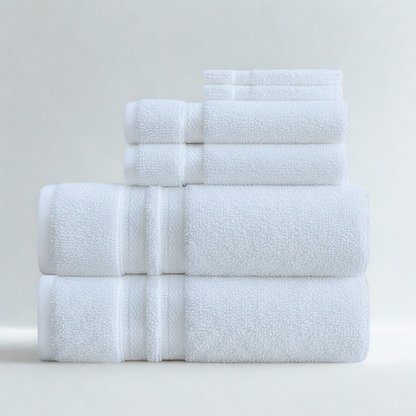 Classic dobby border on a cotton towel, adding subtle texture and visual interest