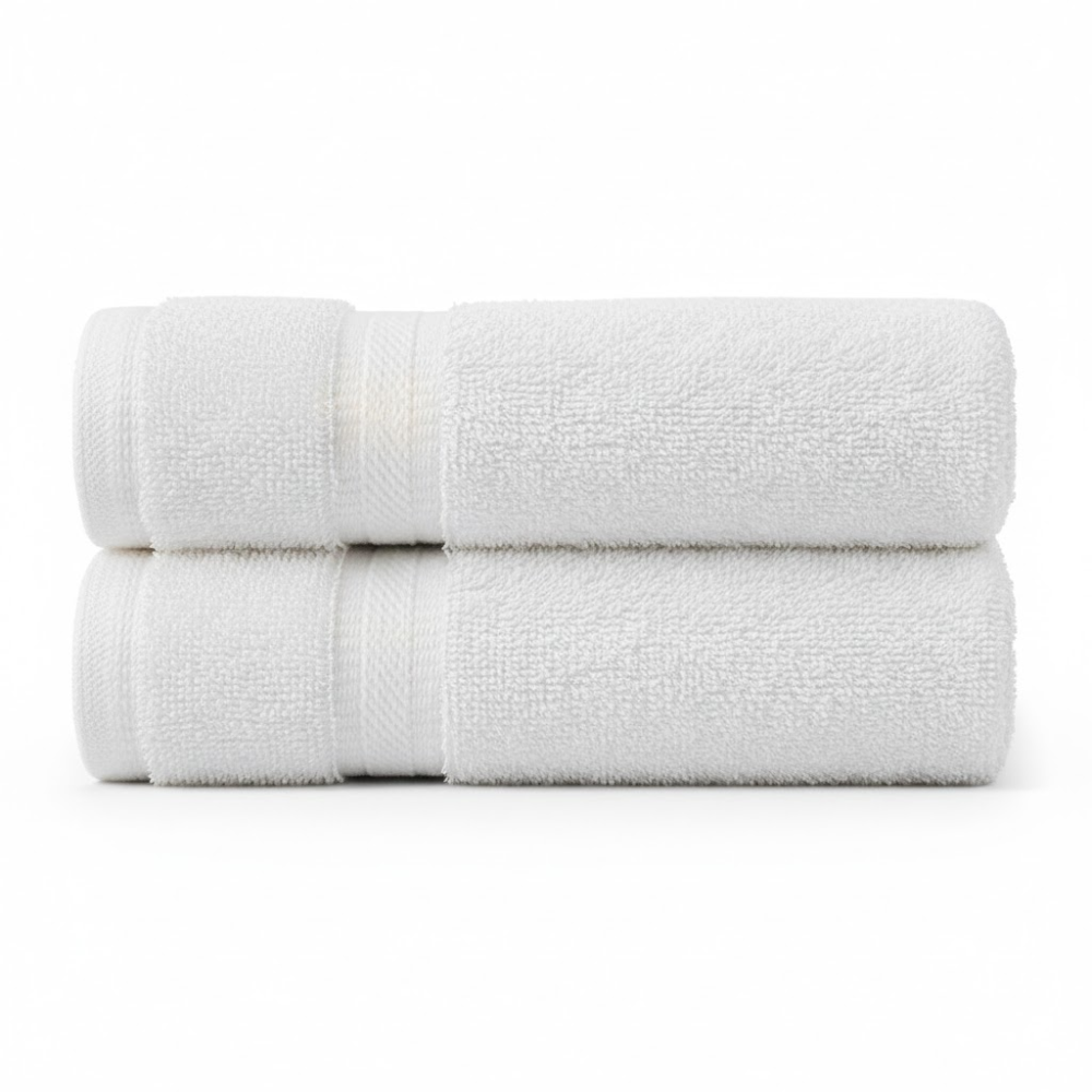 Folded cotton hand towel highlighting a generous size, smooth weave, and durable construction