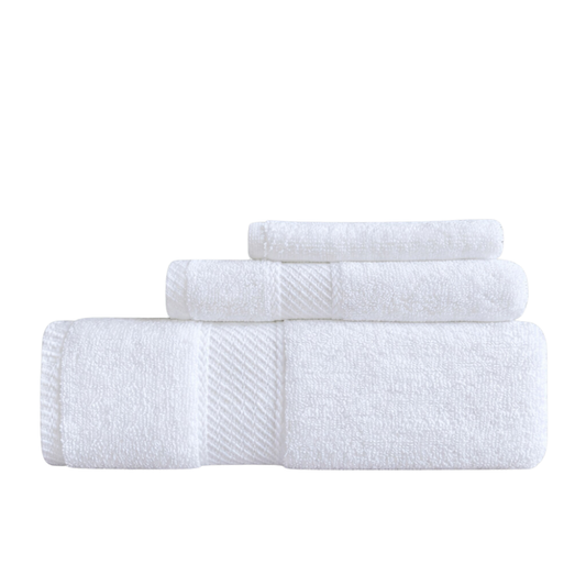 Soft cotton towels neatly arranged, offering a simple, clean look ideal for everyday bathroom use