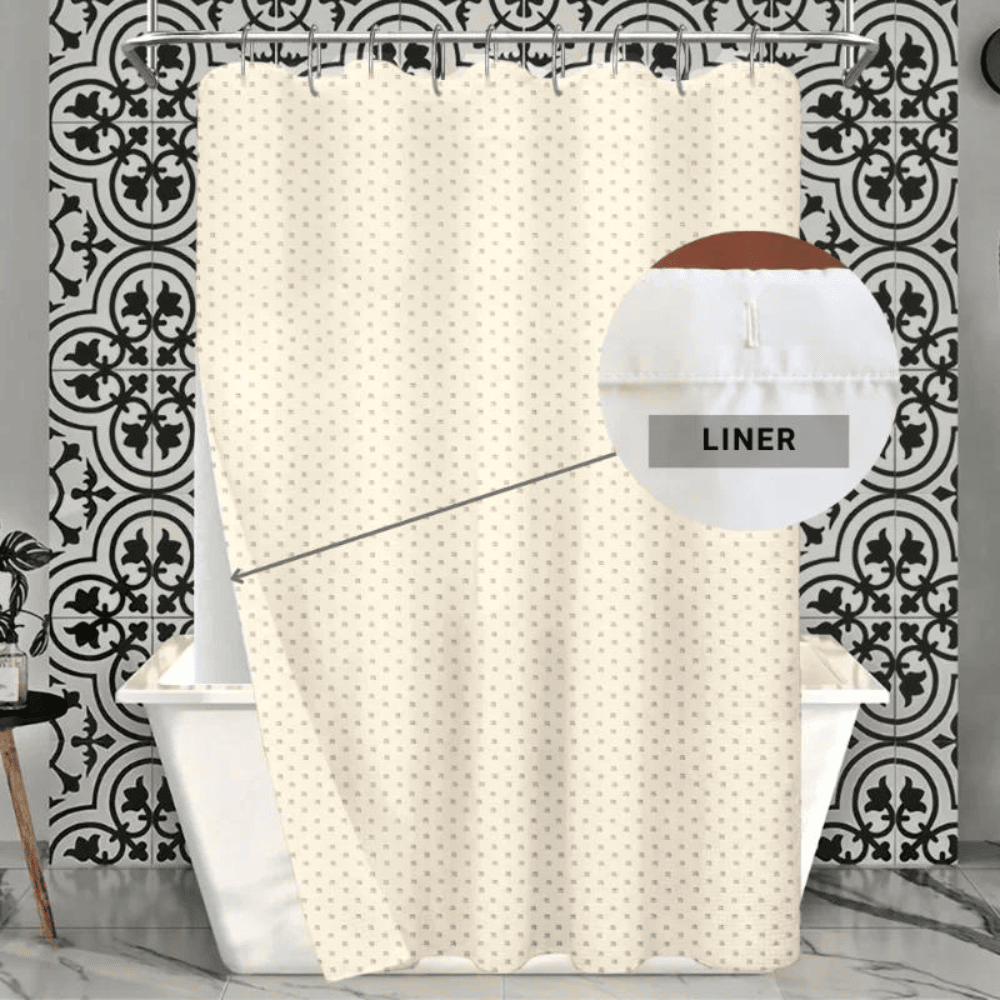 Heavy Duty Hooked Dot Pattern 2 Piece Shower Curtain Set with Nylon Liner (70x72")