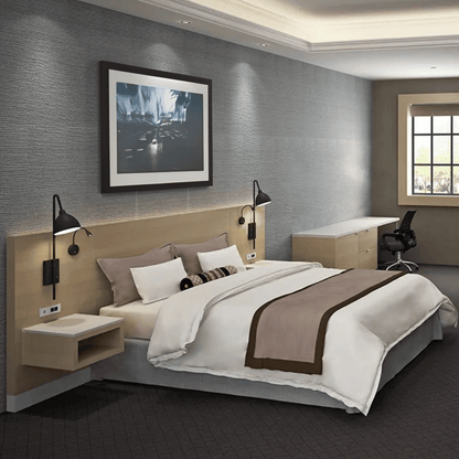 Hudson Clean Modern Beige Wood Bed - Side View