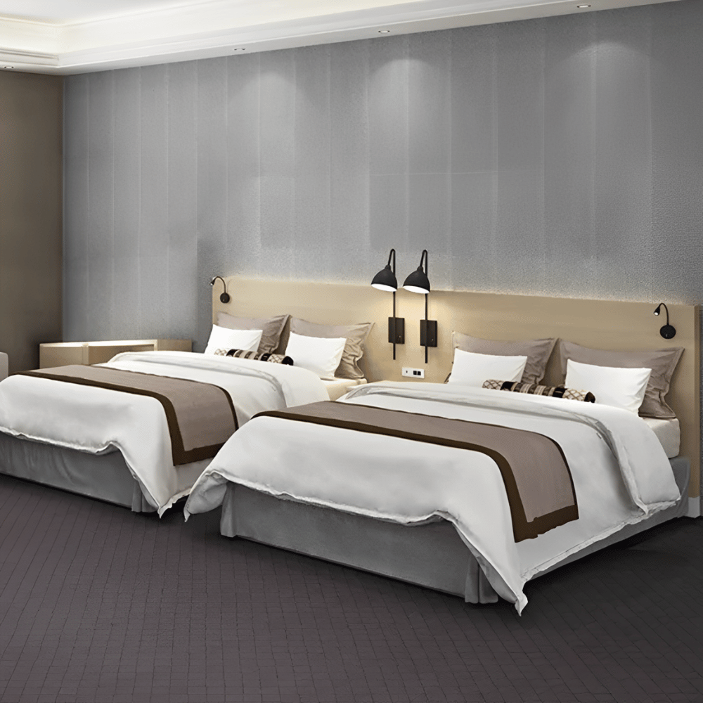 Hudson Clean Modern Beige Wood Bed - Two Beds - Side View