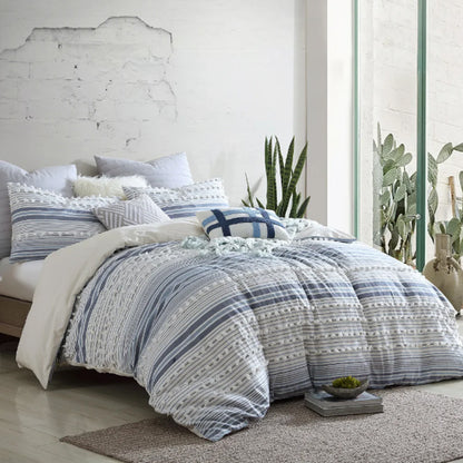 5PC Comforter Set - Cotton Dobby Clips Strip- Grey strip