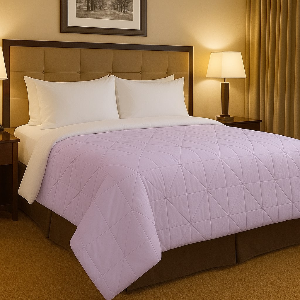 Premium pintuck microfiber comforter set with matching pillows, perfect for hotels and upscale rentals.
