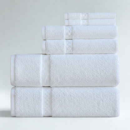 Coordinated towel set featuring bath towel, hand towel, and washcloth for a polished and practical presentation